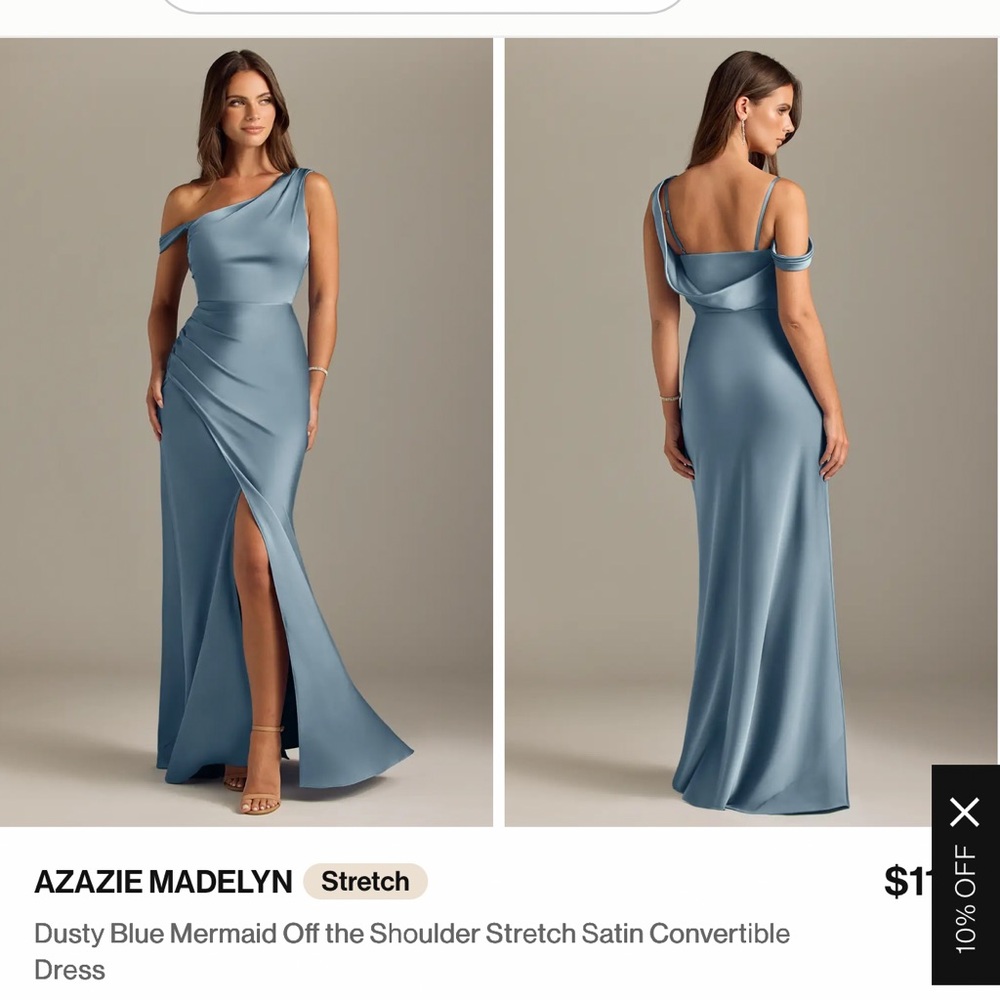 Azazie Dusty Blue Madelyn One-Shoulder Satin Gown